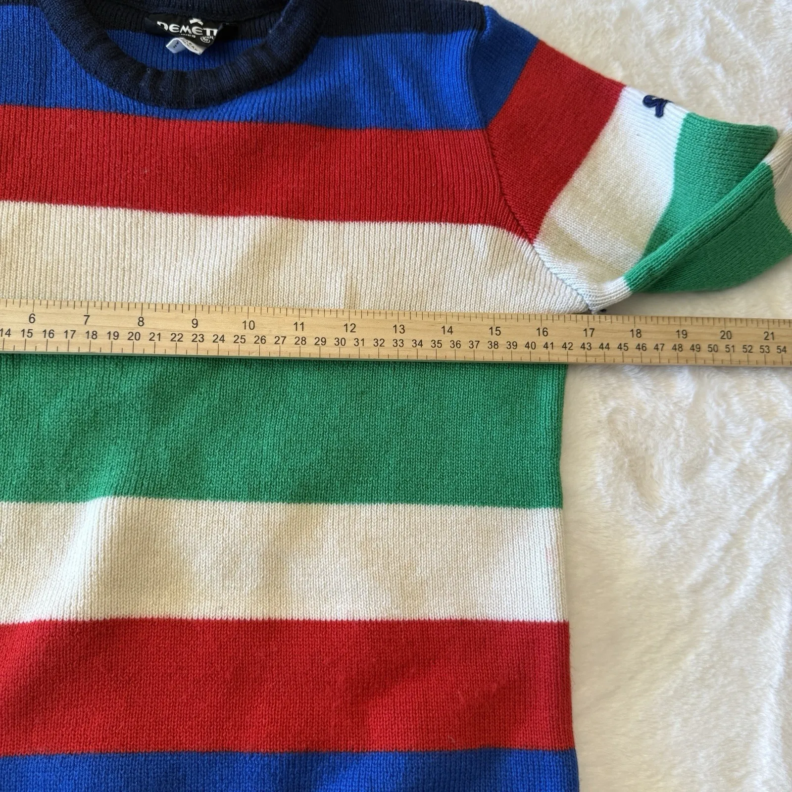 Vintage Demetre Wool RetroStriped Sweater Knit Striped Crewneck Med Apres Ski - Image 4