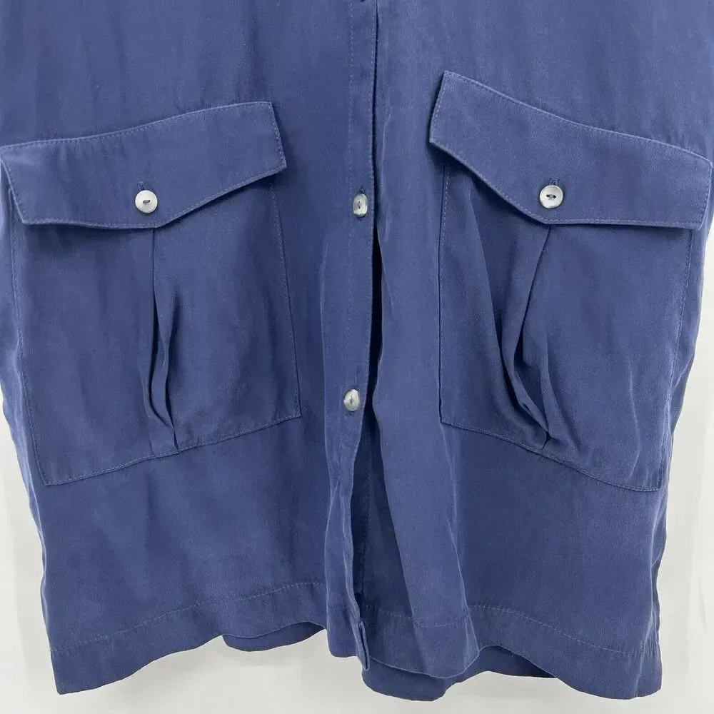 Koch 100% Silk Mini‎ Tunic Shirt Dress Navy Blue 3/4 Length Sleeves Size Small - Image 3