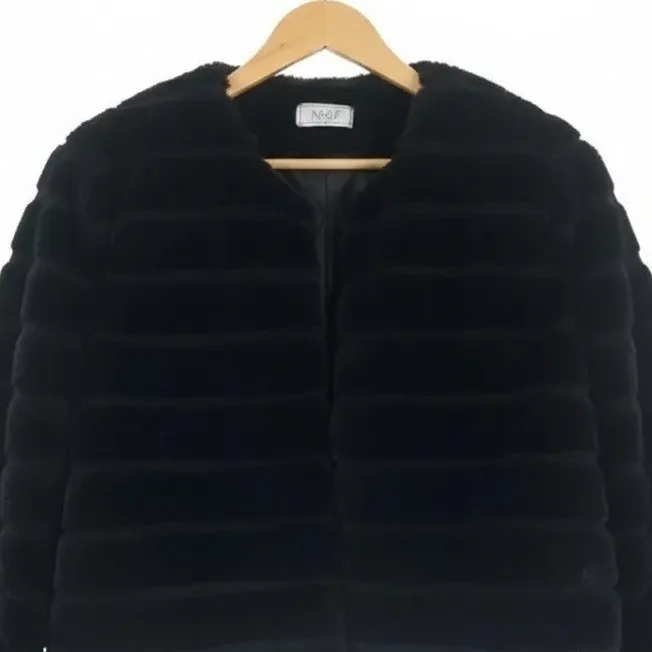 Sage the Label Faur Fur Coat Black Open Front Mob Wife Luxury Minimalist Size M - Image 3