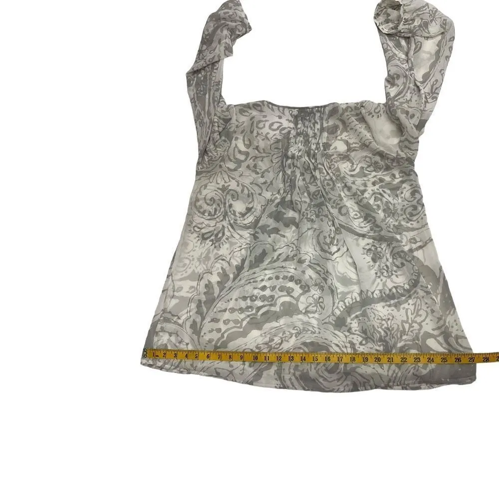 Cabi 834 Floral Keyhole Pleat Long Sleeve Peasant Top Ivory Gray Sheer‎ Size S - Image 6