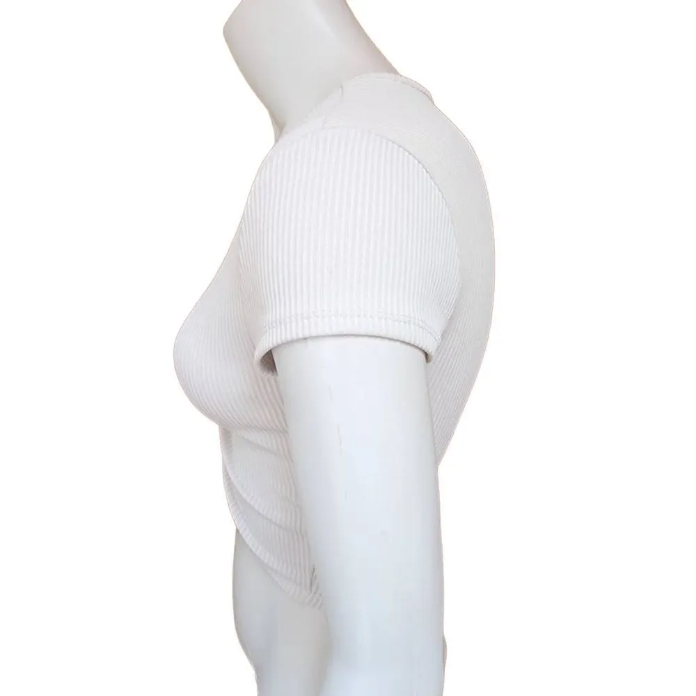 H&M White Ribbed Cropped Top (XS) - Image 4