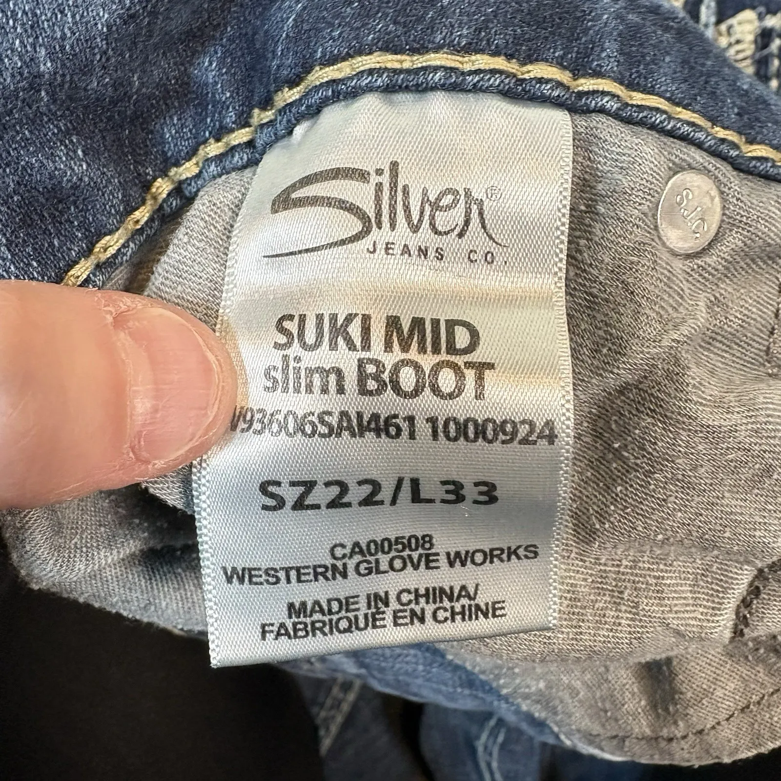 Silver Jeans Suki Hi Rise Slim Boot Womens Dark Wash Flap Pocket Denim Sz 22 - Image 10