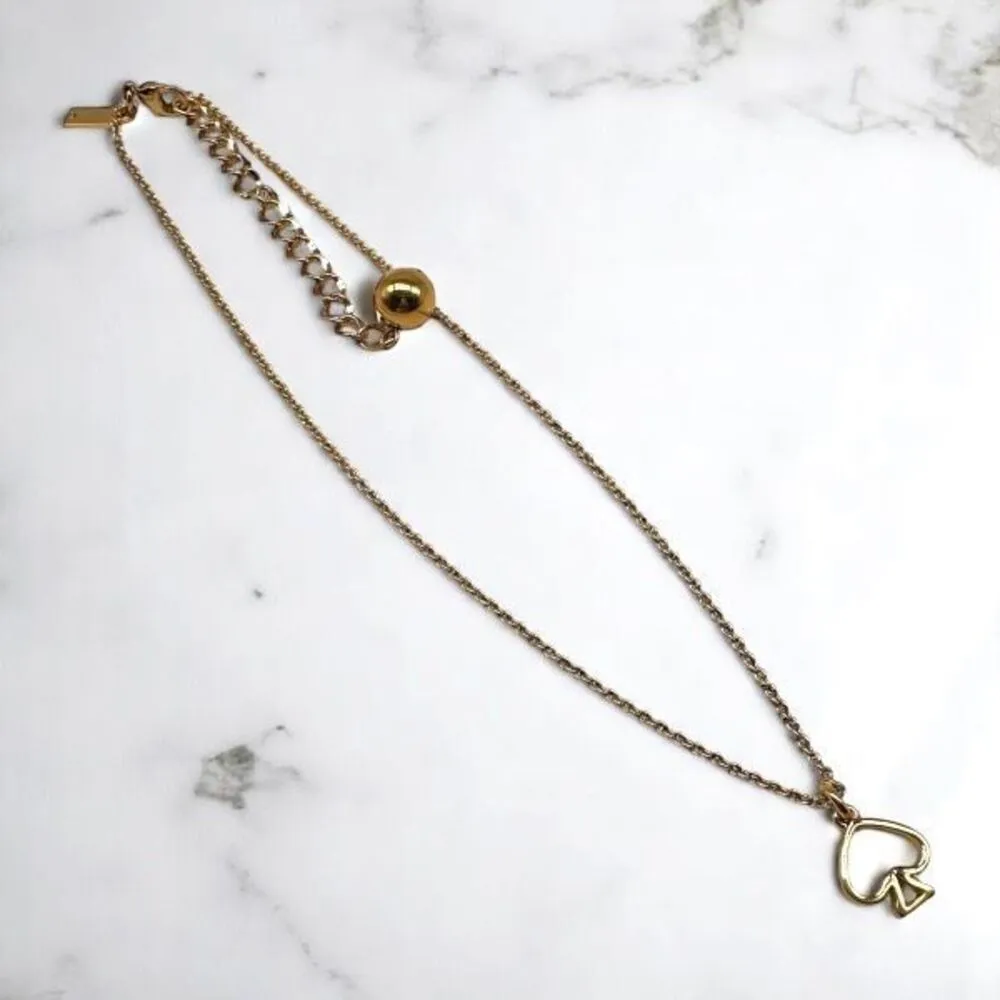 Kate spade Gold tone Signature‎ Logo Pendant Charm open spade designer necklace - Image 3