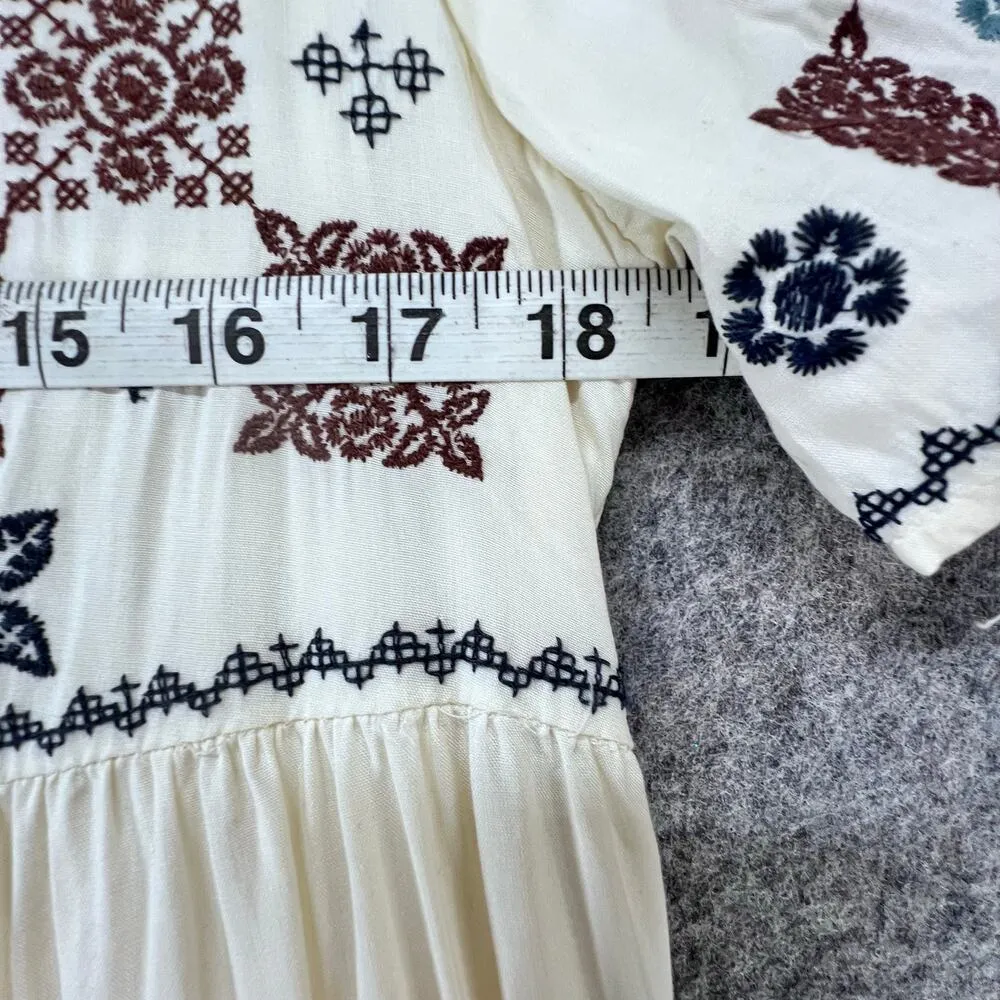 Piper & Scoot Maxi Dress Womens L Cream Embroidered Floral Boho Cottage Modest Size L - Image 7