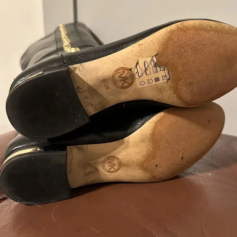 Michael Kors Womens Ailee Riding Boots Black Leather Knee High Studded 6.5 - Image 10