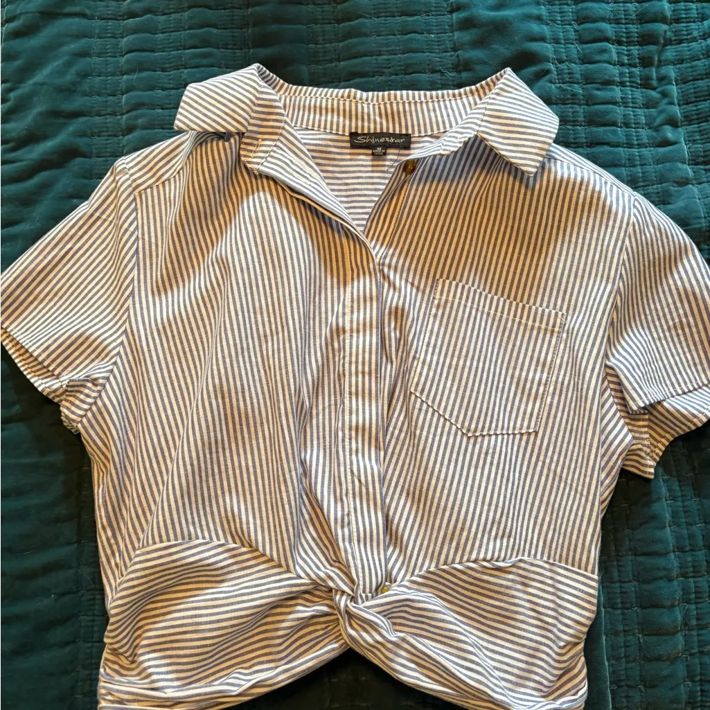 Shinestar Blue and White Striped Blouse - Image 2