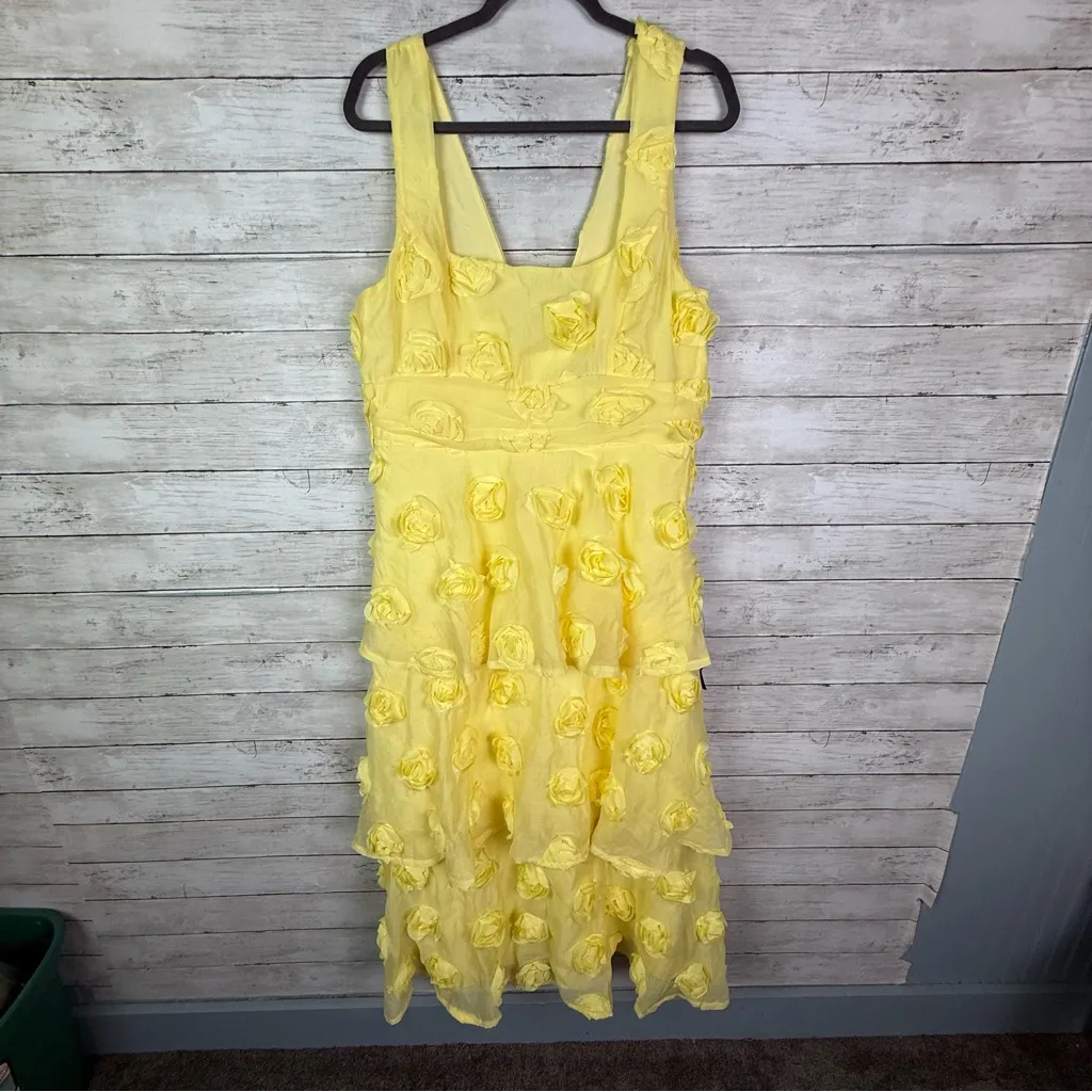 Lulus Exceptional Entrance Yellow Sleeveless Tiered Rosette Midi Dress Size XL - Image 3