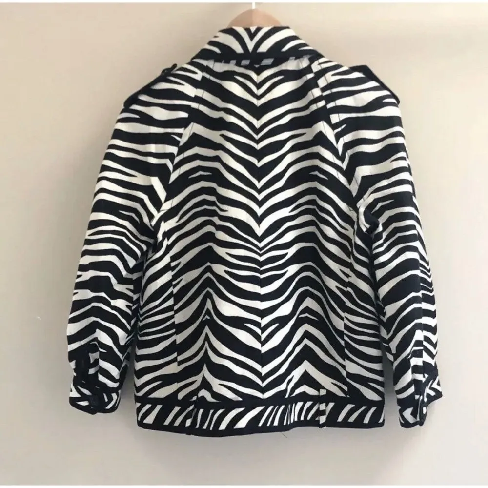Pre Owned Vintage J. Crew Collection Linen Jacket Zebra Print Blazer Black - Image 3