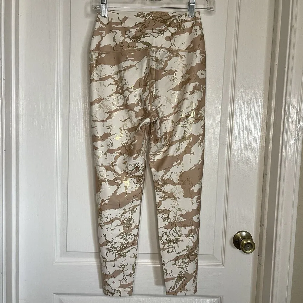 Carbon38 Marble Shine 7/8 Leggings Women Sz Med Gold Metallic Double Faced Waist - Image 3