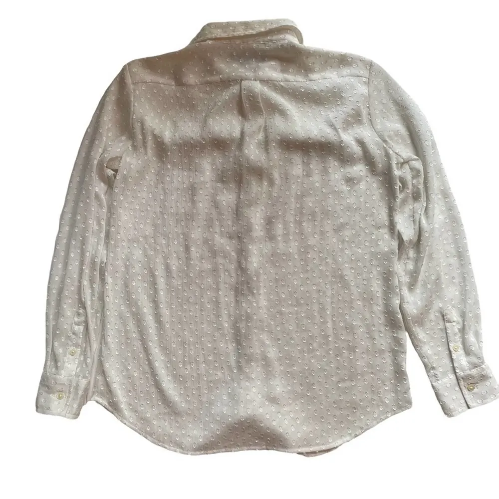 Banana Republic Button Down Shirt White Ivory Petite Size Small Sheer Polka Dot - Image 7
