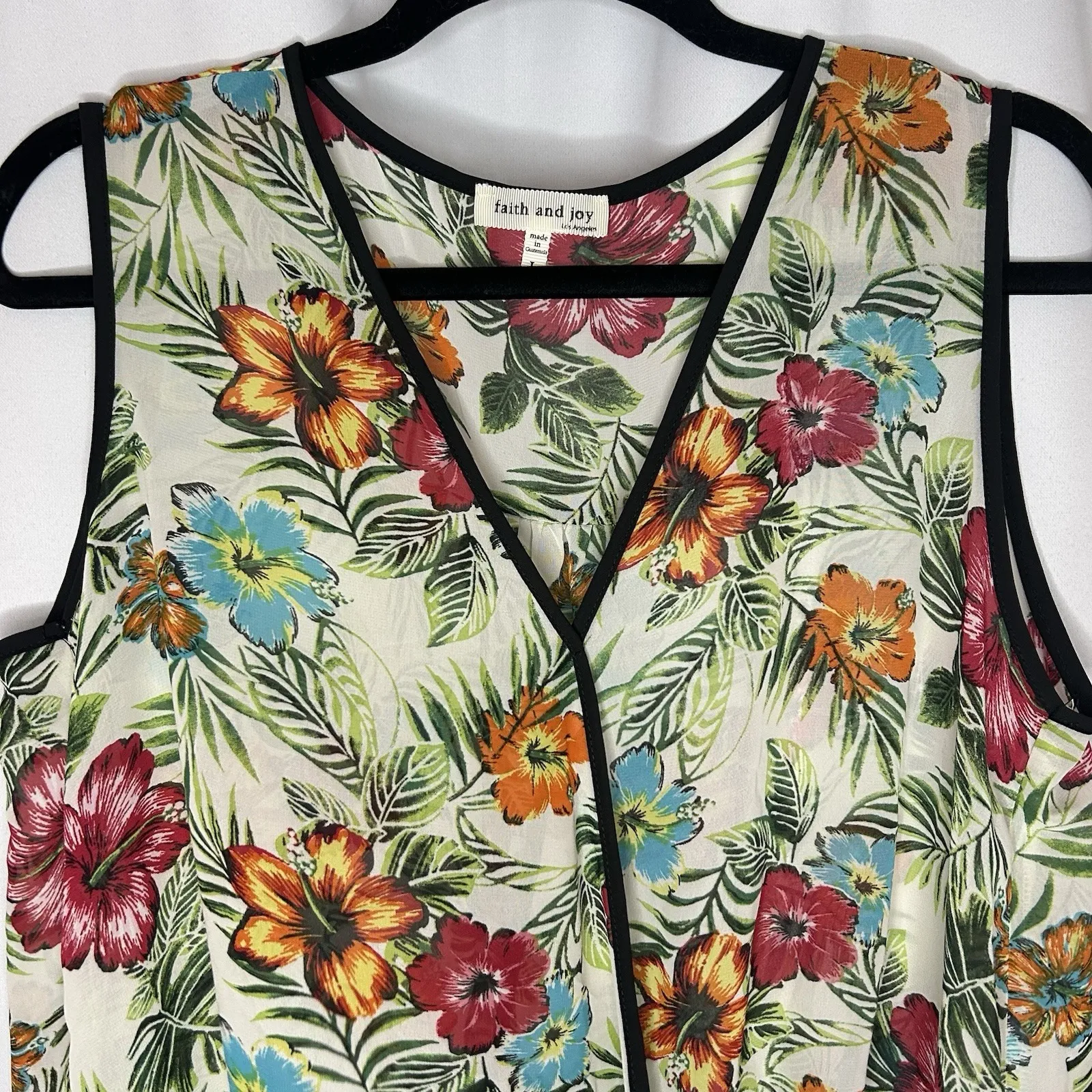 Faith and Joy Woman's Large‎ Sleeveless Blouse Floral Tropical Chiffon - Image 2