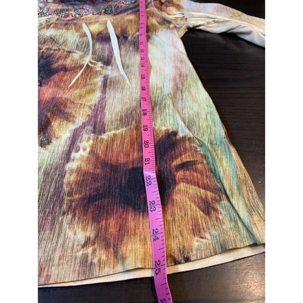 Chicos 0 Blouse Top Small Brown Floral Stretch‎ Embellished Lace Feathers Shirt - Image 13