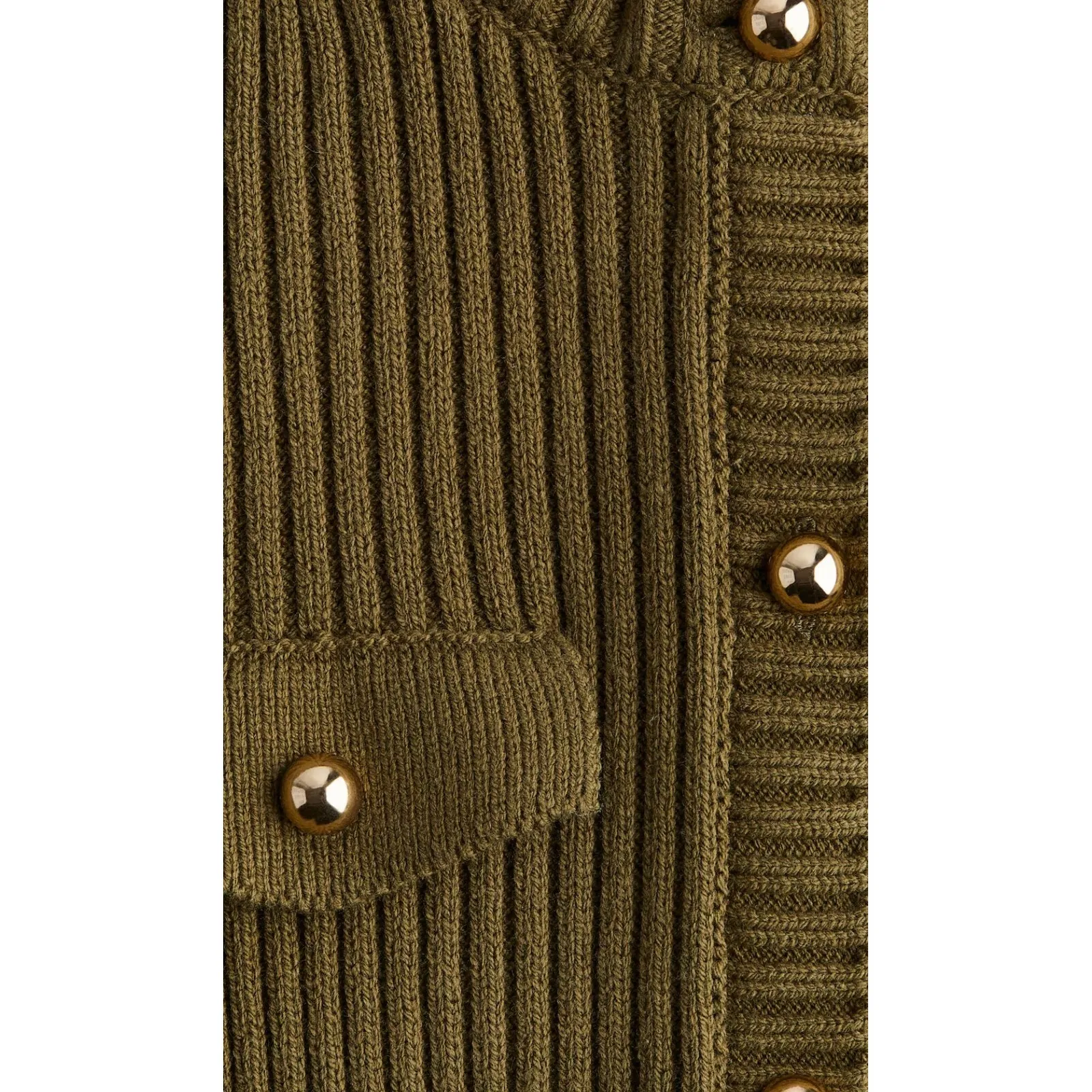 NWOT H&M Size Medium RIB-KNIT BUTTON-FRONT DRESS Dark khaki green Short Sleeve - Image 2