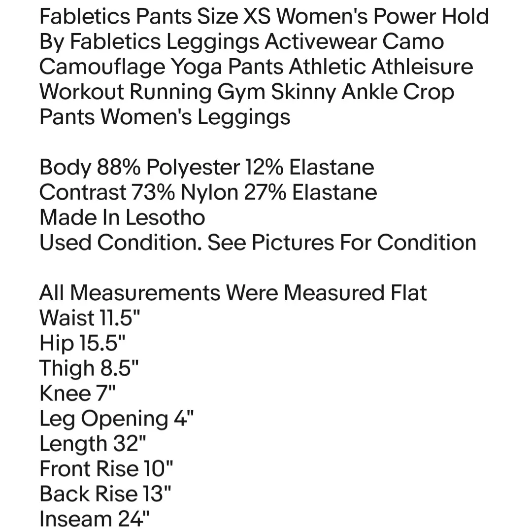 Fabletics Pants Size XS Women's Power Hold By Fabletics Leggings Activewear Camo Camouflage  - Image 7