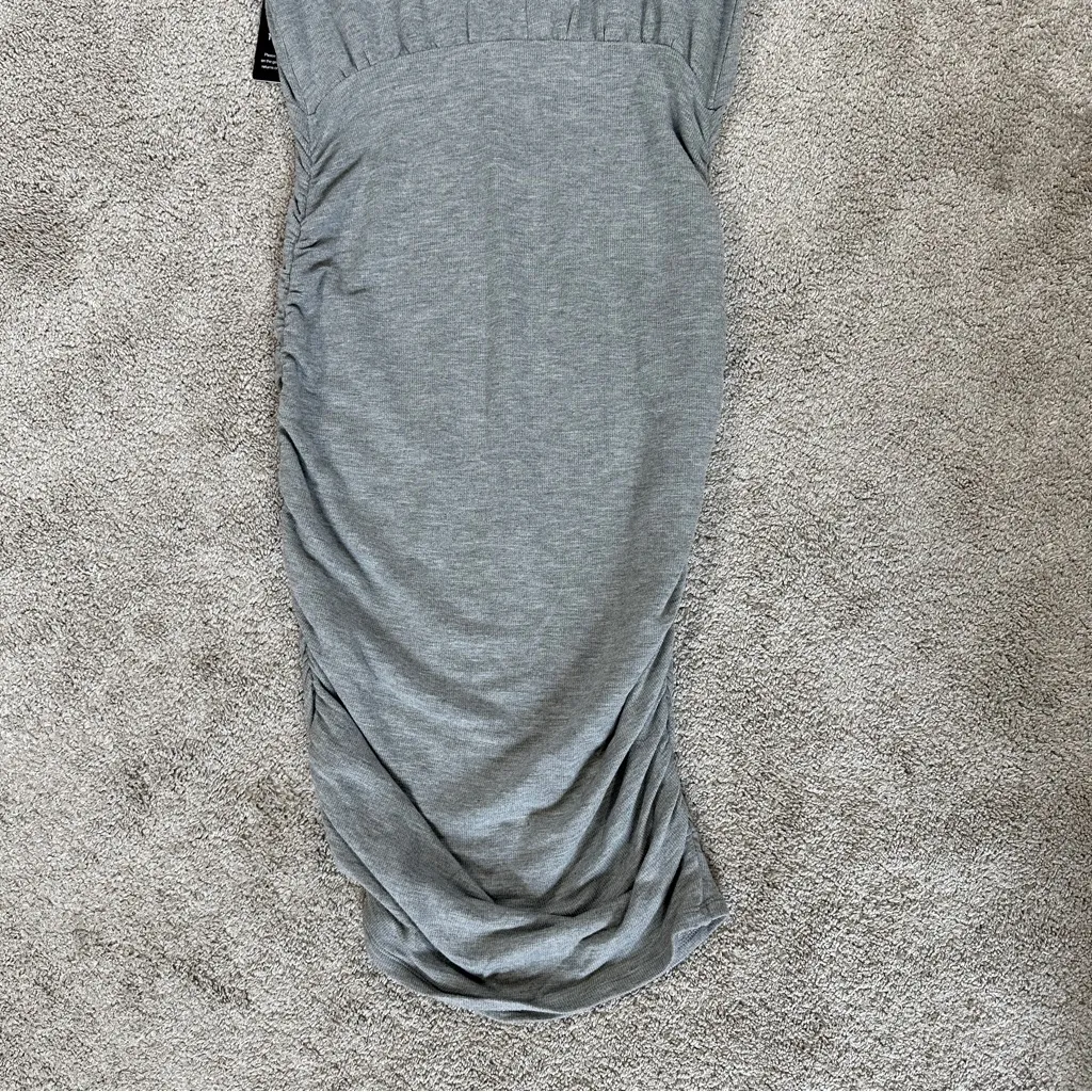 NWT Express Women’s Ribbed Mock Neck Body Contour Ruched Midi Dress in Gray S - Image 7
