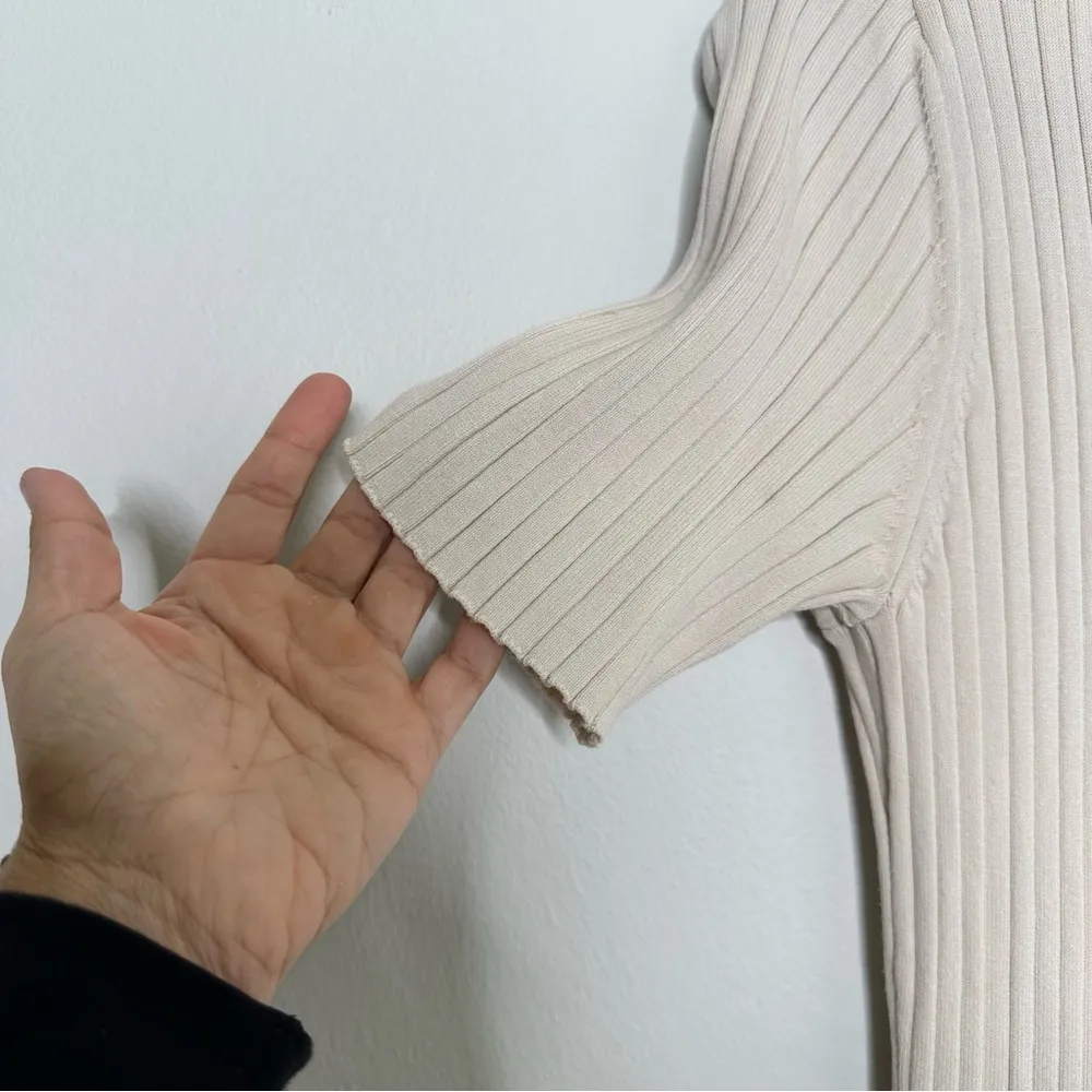 Rachel Parcell Ribbed Square Neck Cream Midi Dress - Image 5