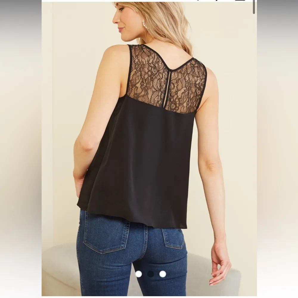 NWT French Connection Crepe Lace Trim Tank Sz M - Image 2