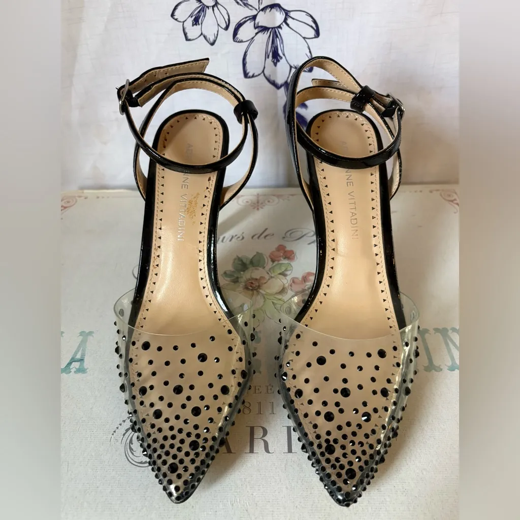 Adrienne Vittadini Black and Clear Studded Heels - Image 3
