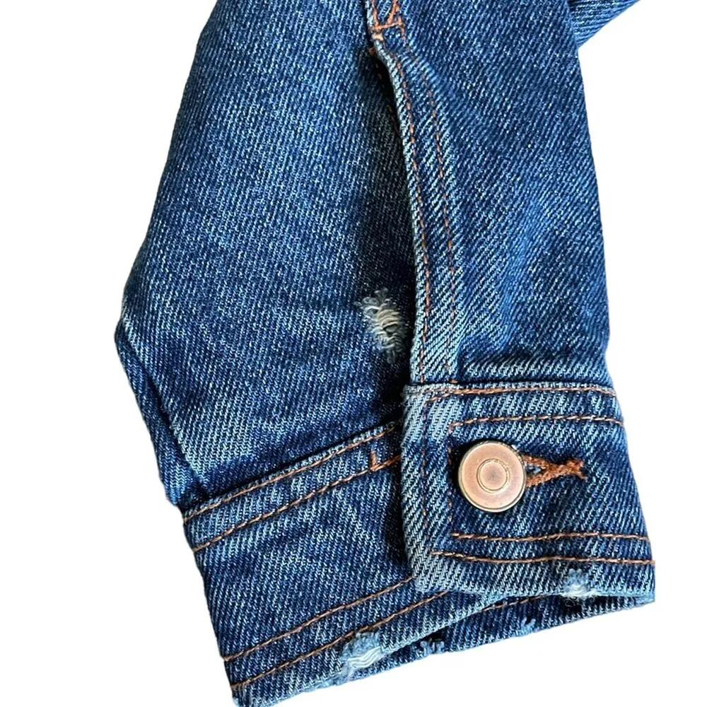 Celebrity Pink Distressed Boyfriend Jean Jacket Size XS Oversized - Image 4