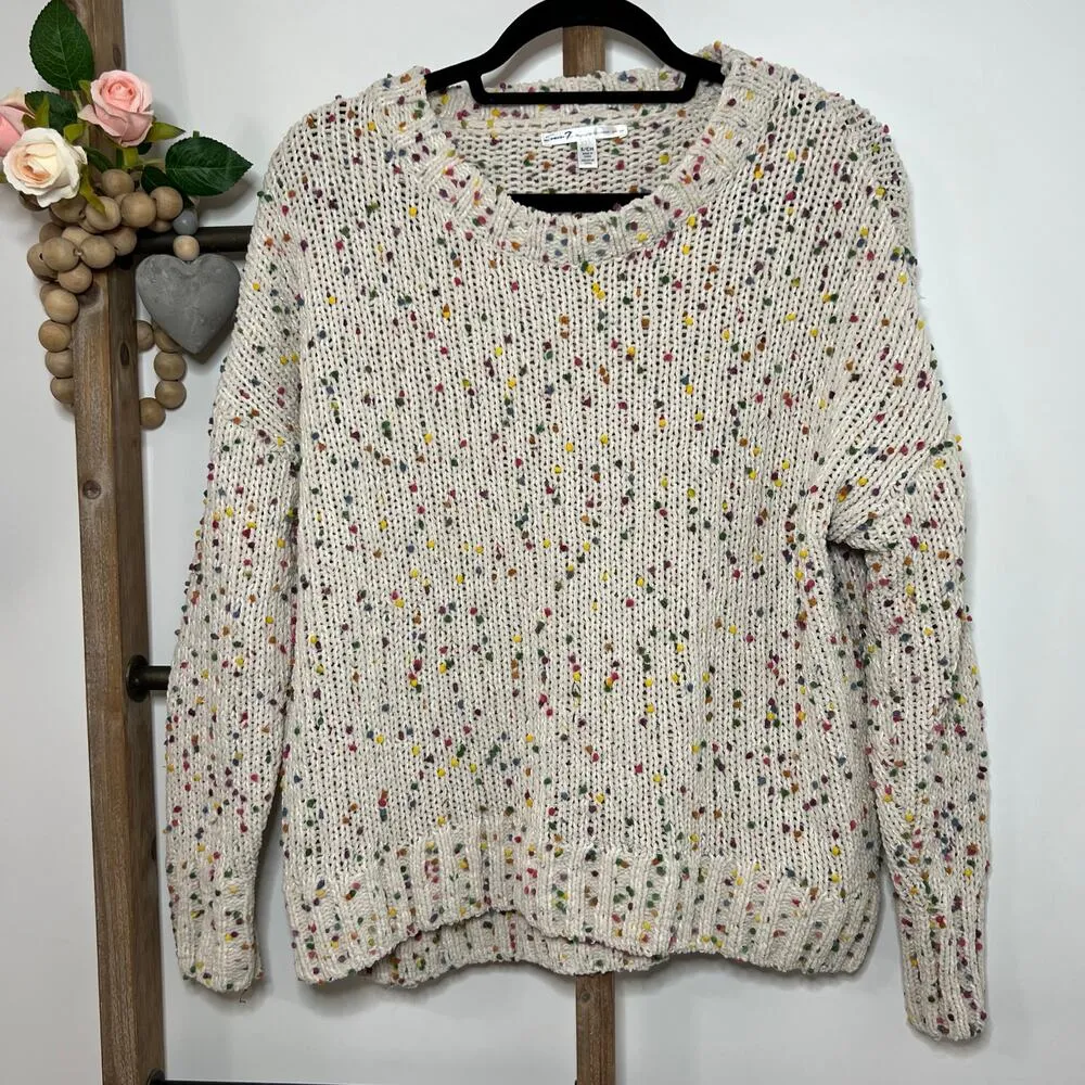 Seven 7 Chunky Popcorn Confetti Rainbow Color Long‎ Sleeve Sweater Size Small - Image 2