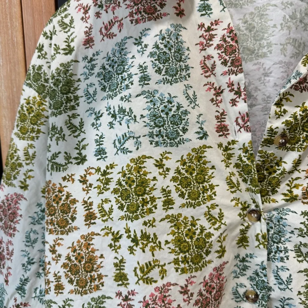 Parterre block print heidi top button down shirt pajamas paisley long sleeves Green Size L - Image 5