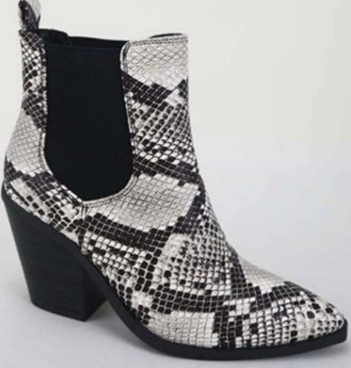 Snakeskin Chunky Heel Slip On Bootie  - Image 2