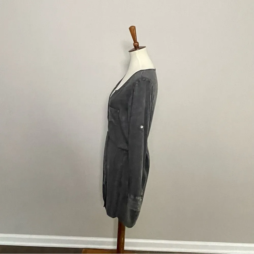 Chaser Shirtdress Tunic Heirloom Henley Belted Roll Tab Sleeves Distressed Grey - Image 7