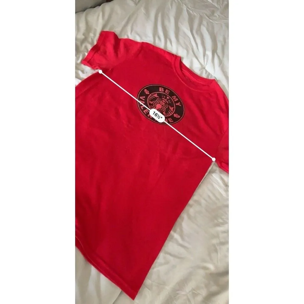 Be My Valentine Tee Starbucks Gildan Red Small Crew Neck T-Shirt Top Short Sleeve - Image 8