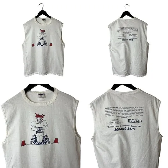 Vintage Wheelchair User Warrior Athlete Muscle Shirt 90s Y2K Tank Top White Size M - Image 2