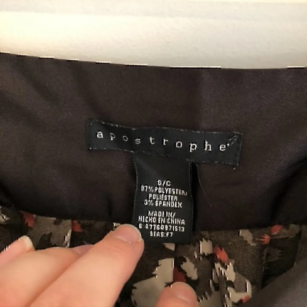 APOSTROPHE Brown Tan Coral Pink Floral Satin Square Neck Short Sleeve Blouse S - Image 4