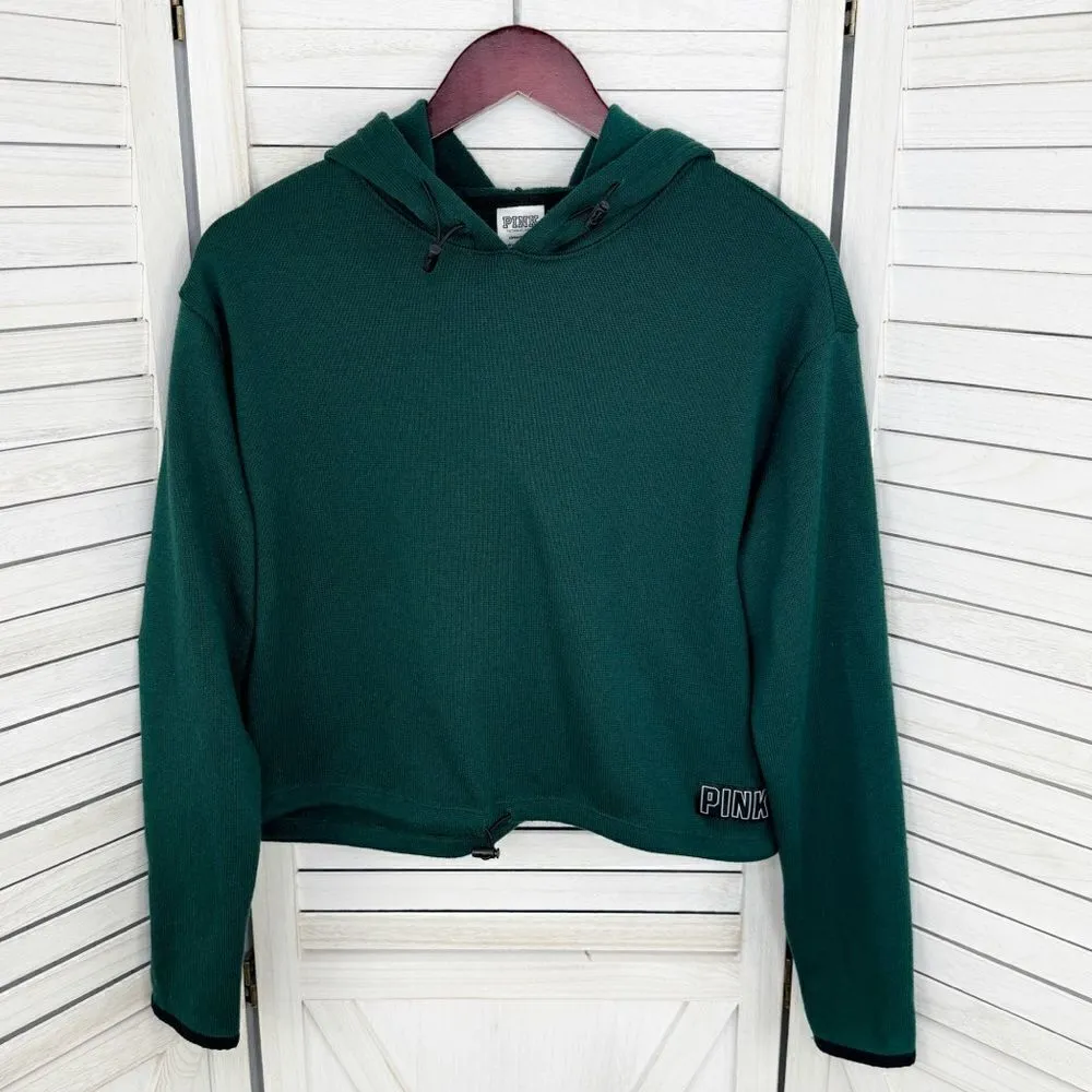 Pink by‎ Victoria’s Secret Sweater Knit Crop Hoodie Green Small Pullover - Image 9