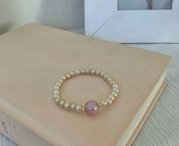 Pink Pearl Bracelet “Mara” Glass Bead Spinner Tactile Elastic Boho - Image 3