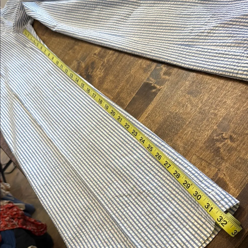 TOMMY HILFIGER Blue & White Seersucker Wide Leg Trousers Pants Size 4 - Image 12