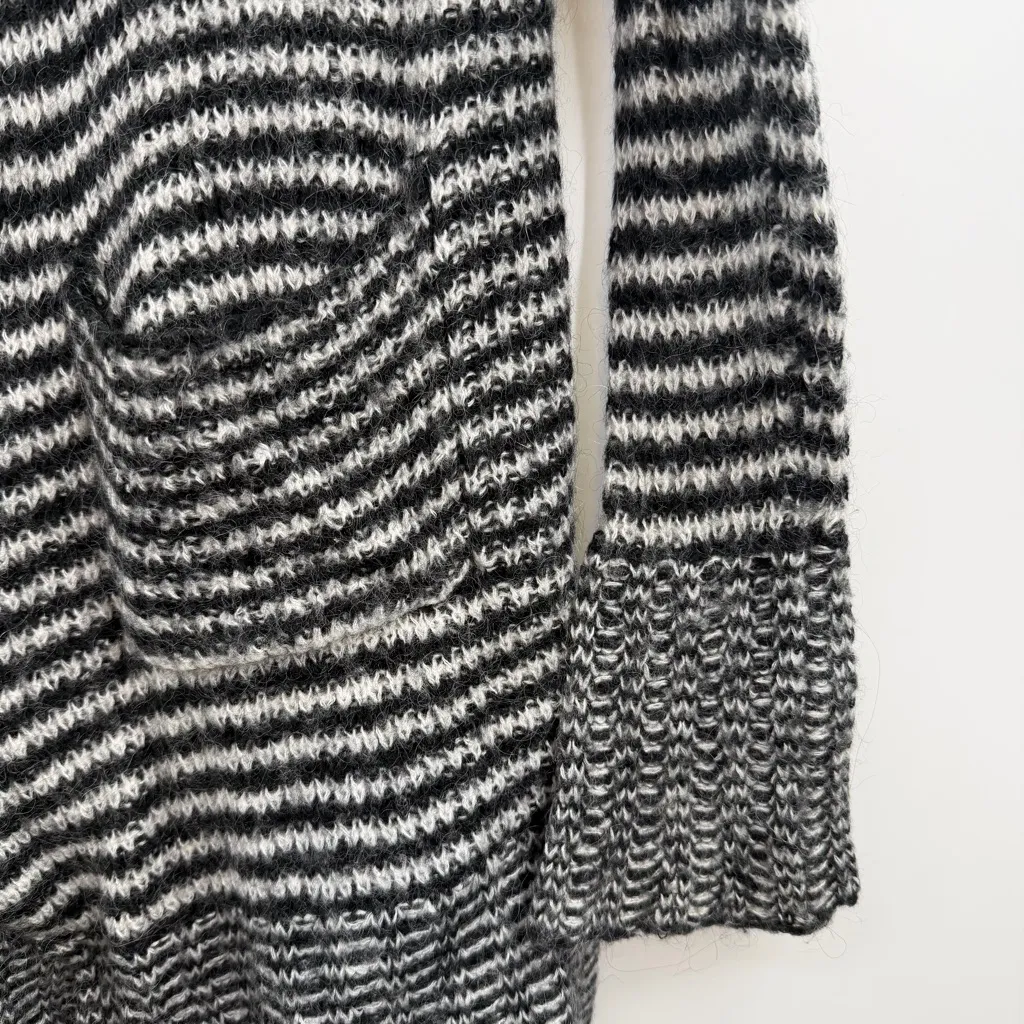 Karen Kane black white striped wool mohair blend cardigan sweater open front S - Image 2