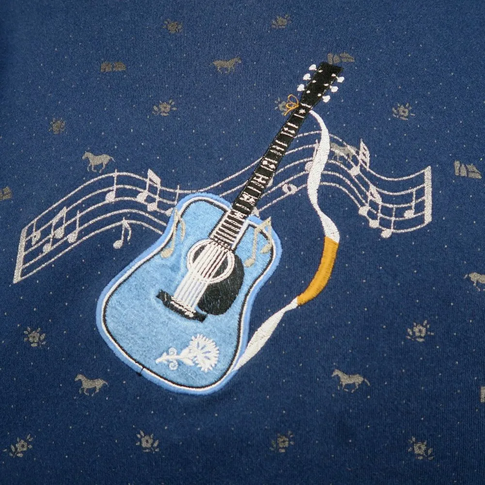Vintage 90s Morning Sun Guitar Horse Sweatshirt Size L - Image 3