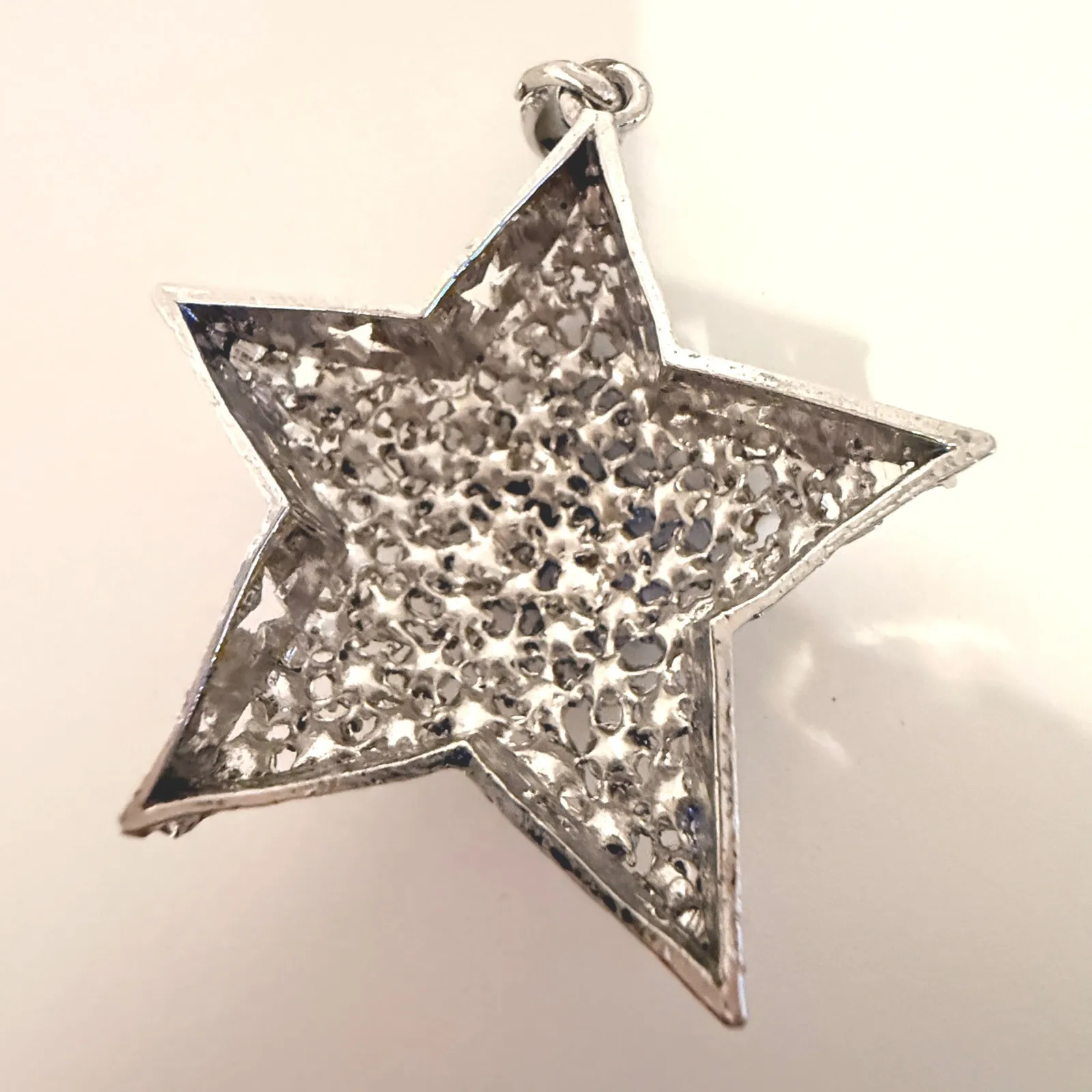 Silver Tone Pave Star Pendant Rhinestone Celestial Charm Y2K - Image 5