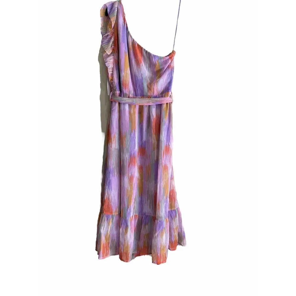 Midi Dress One Shoulder Flutter Sleeve Medium Womens Garden Party Chic - Image 7