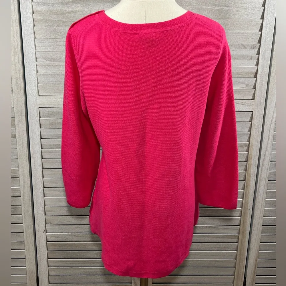 100% Cotton Sweater w Button Sleeve Hot Pink-Medium - Image 3