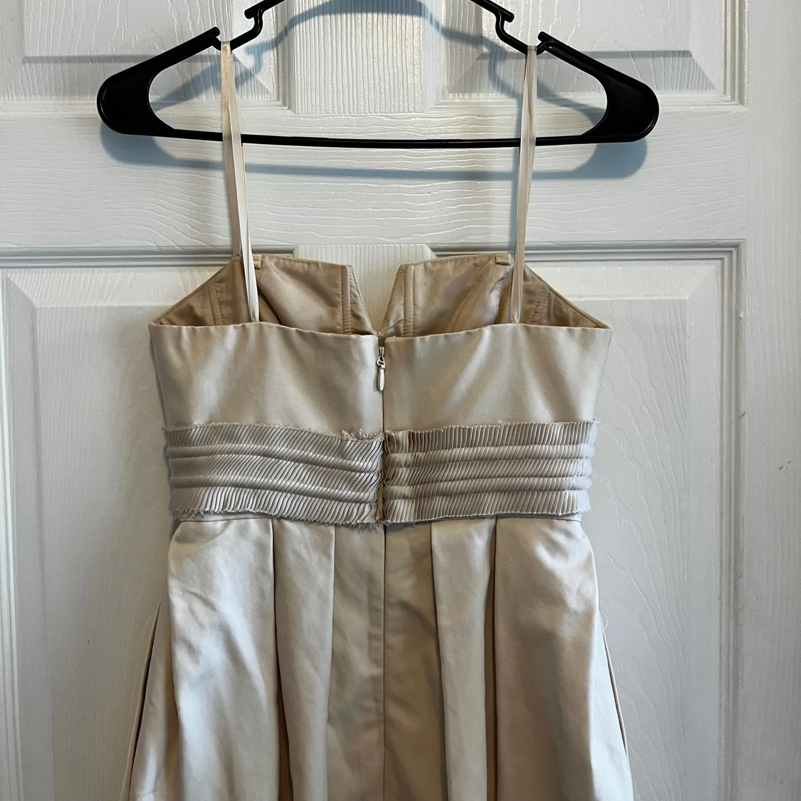 BCBG Maxazria Runway Strapless Dress Mini Party Cocktail Pleated Bustier Neutral Tan Size 0 - Image 8