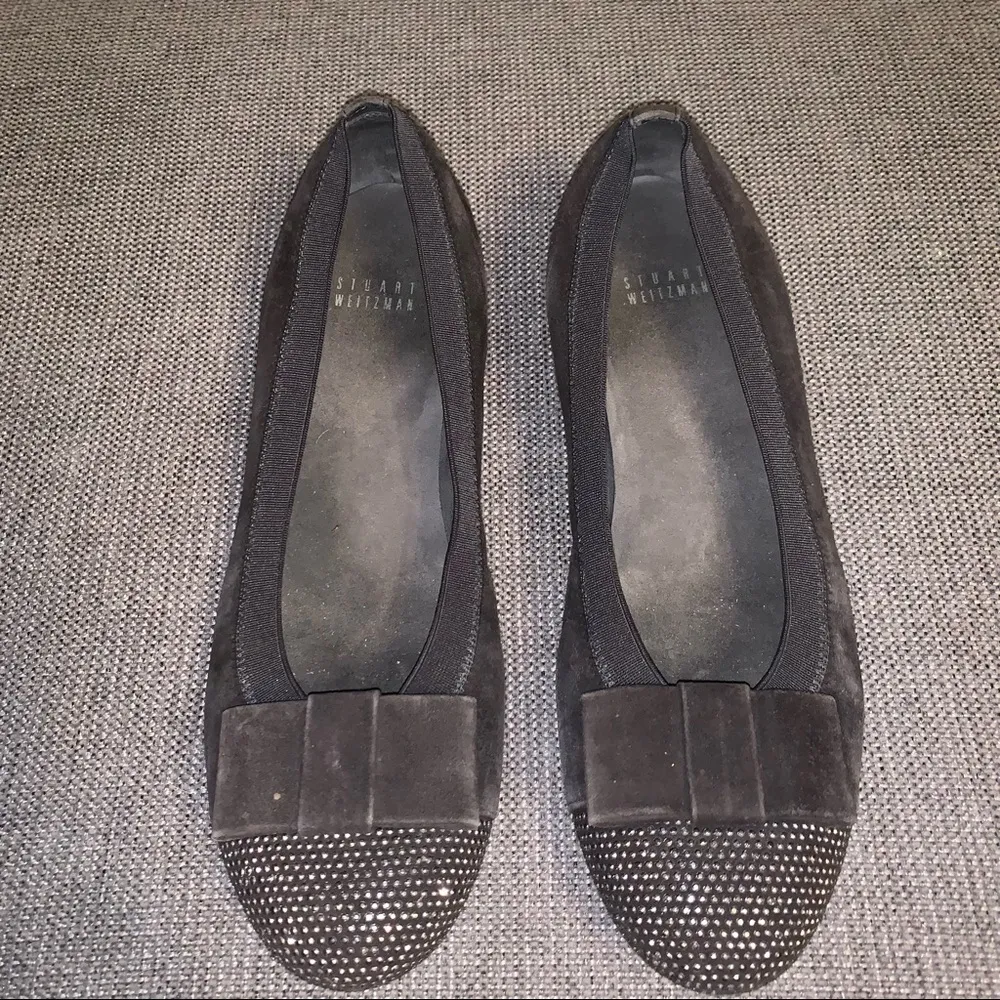 Stuart Weitzman black slip on ballet flats, jewels, bow, size 8.5 - Image 3