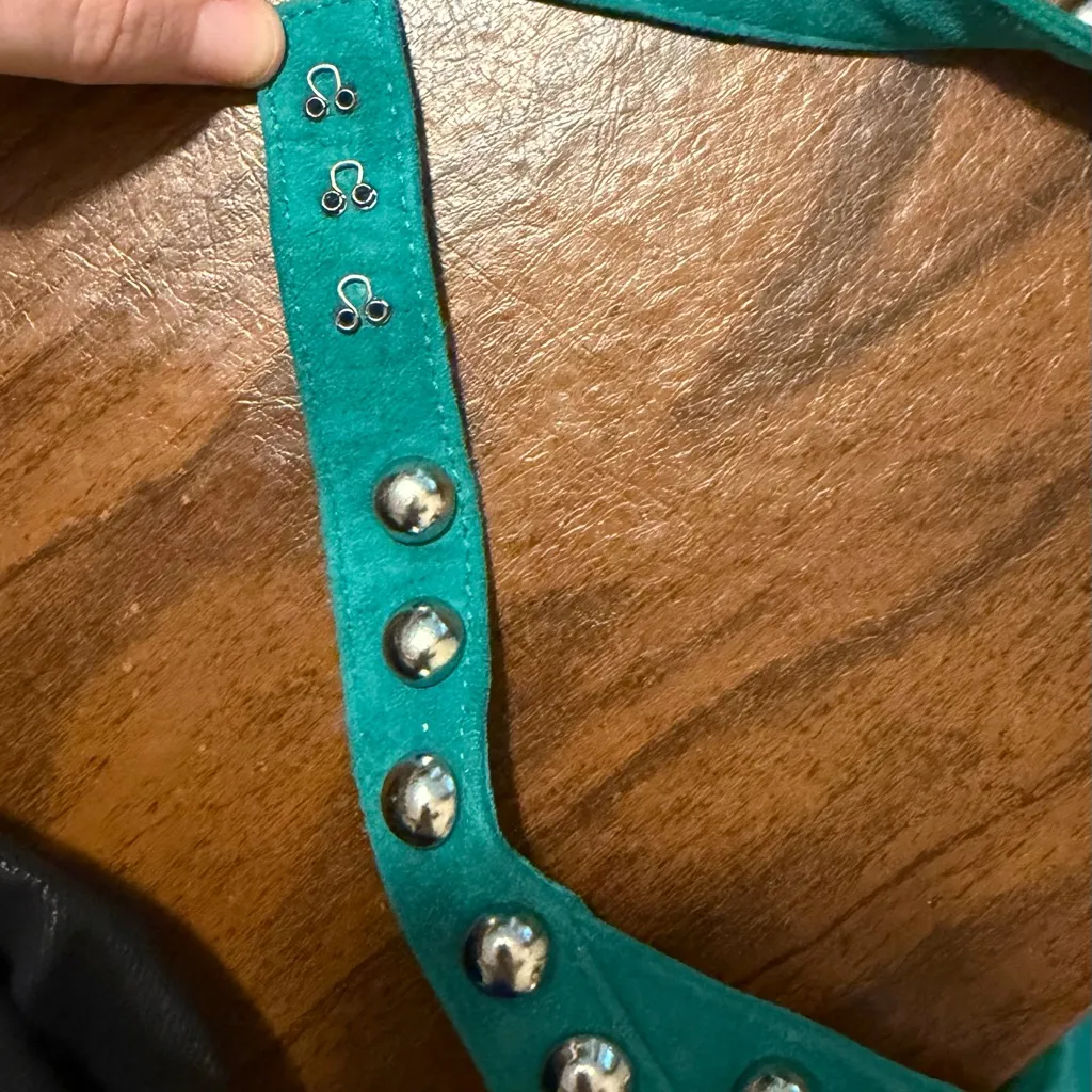 $600 X by NBD Nomi Green Suede Studded Halter Mini Dress Fringe S New - Image 5