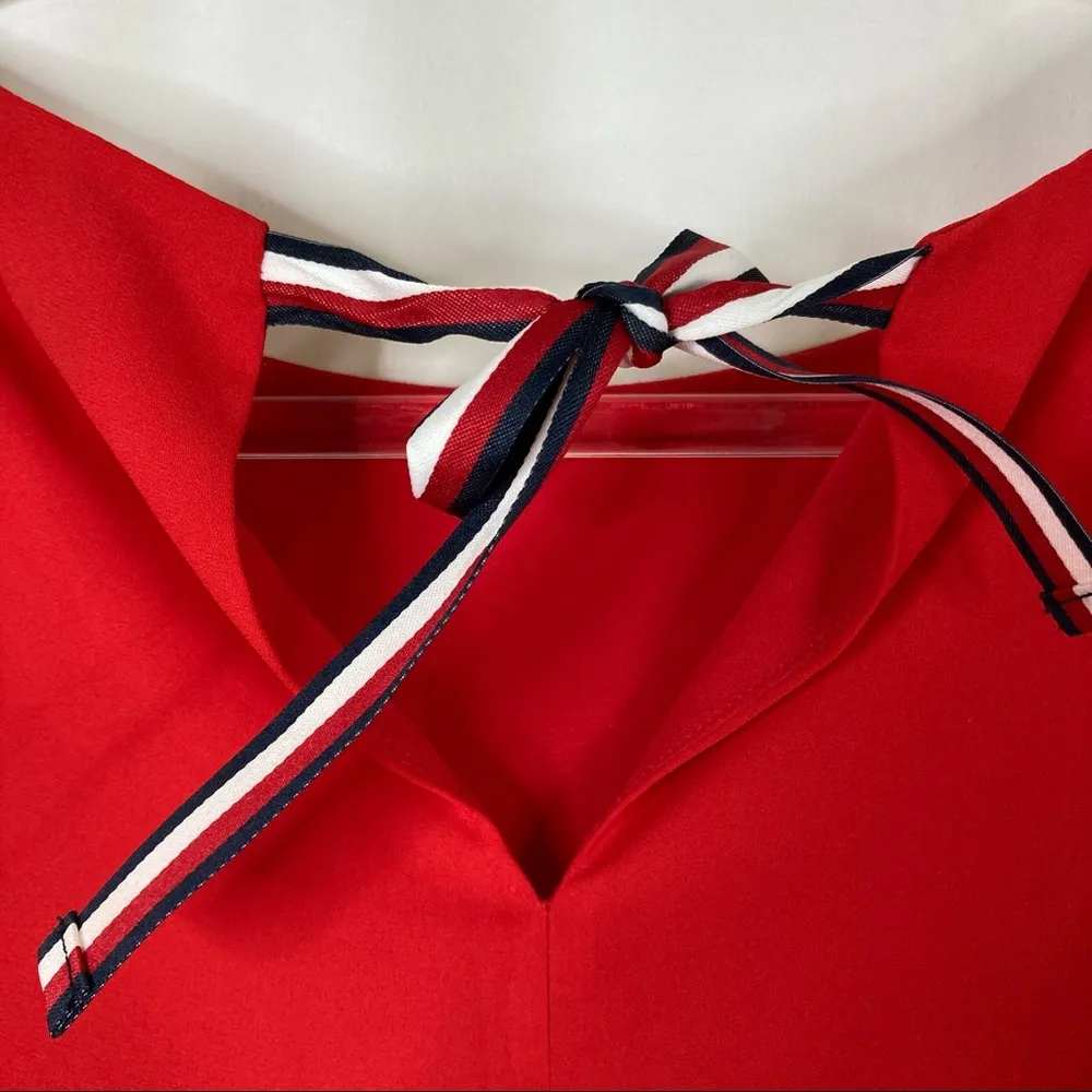 Tommy Hilfiger | Solid Red Bell Sleeve Dress Ribbon Back XXS - Image 7