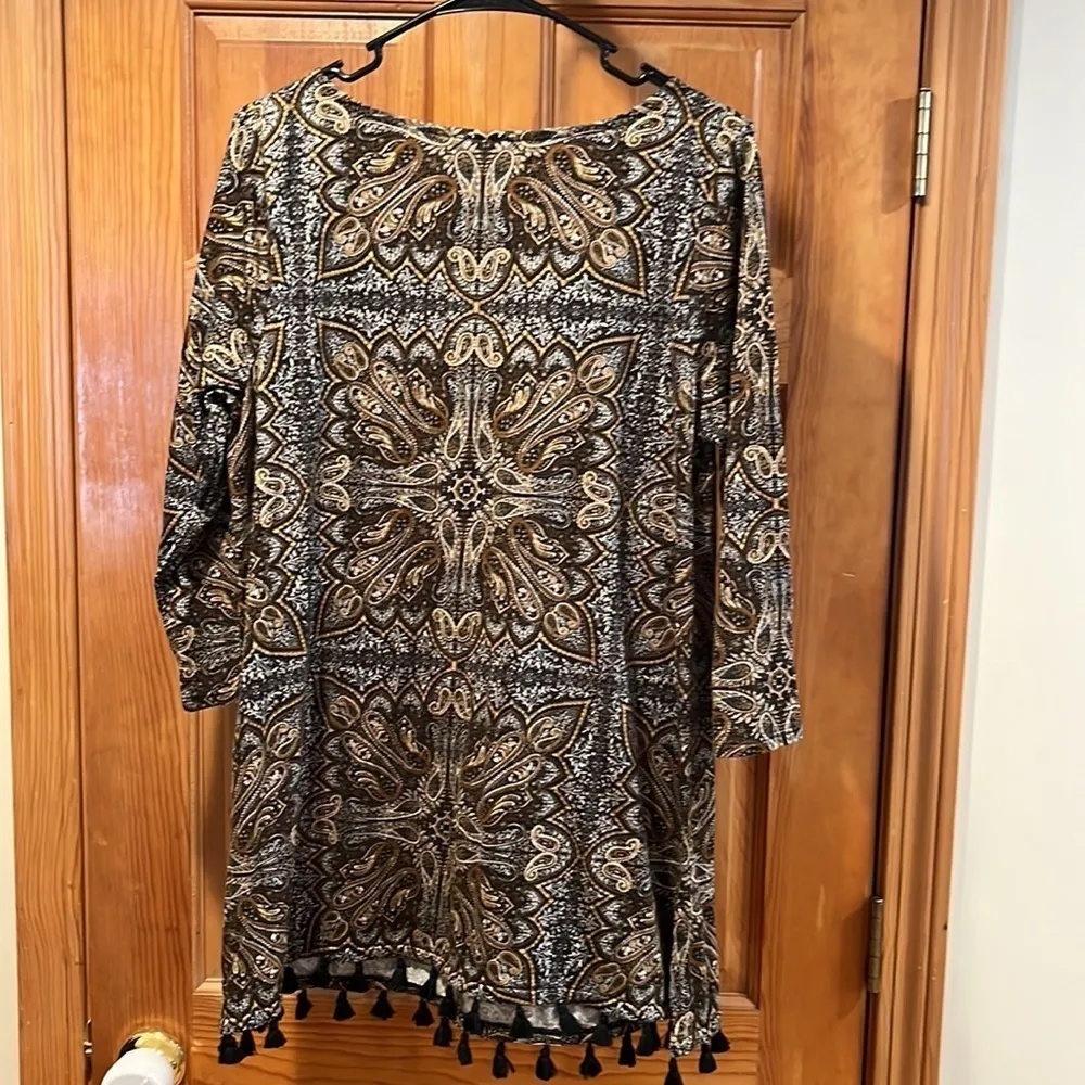 J.JILL paisley boho tassel tunic 3/4 sleeve top size medium. - Image 6