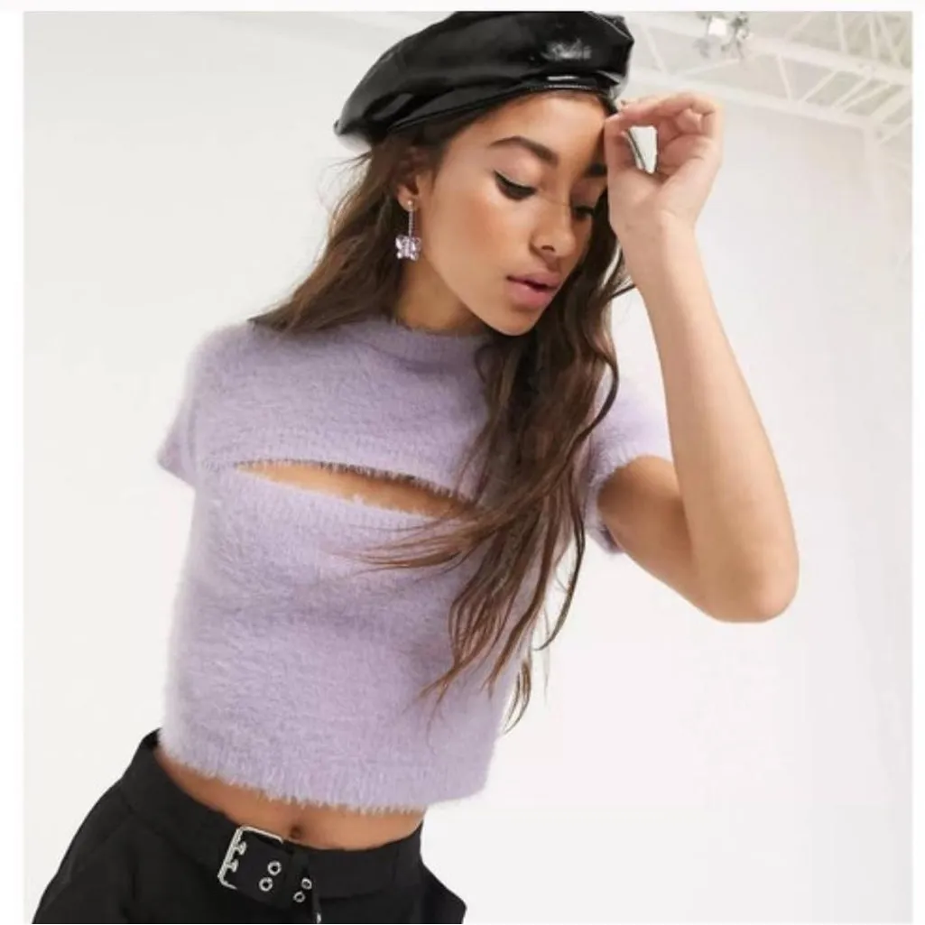 The Ragged Priest Fuzzy Peekaboo Sweater Crop Top - Image 2