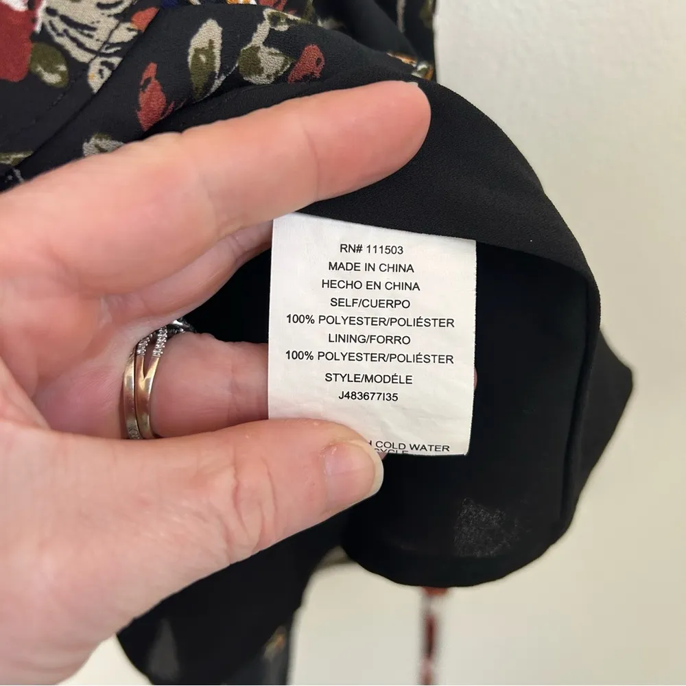 June + Hudson Black Floral Wrap Ruffle Tie Mini Dress M - Image 6