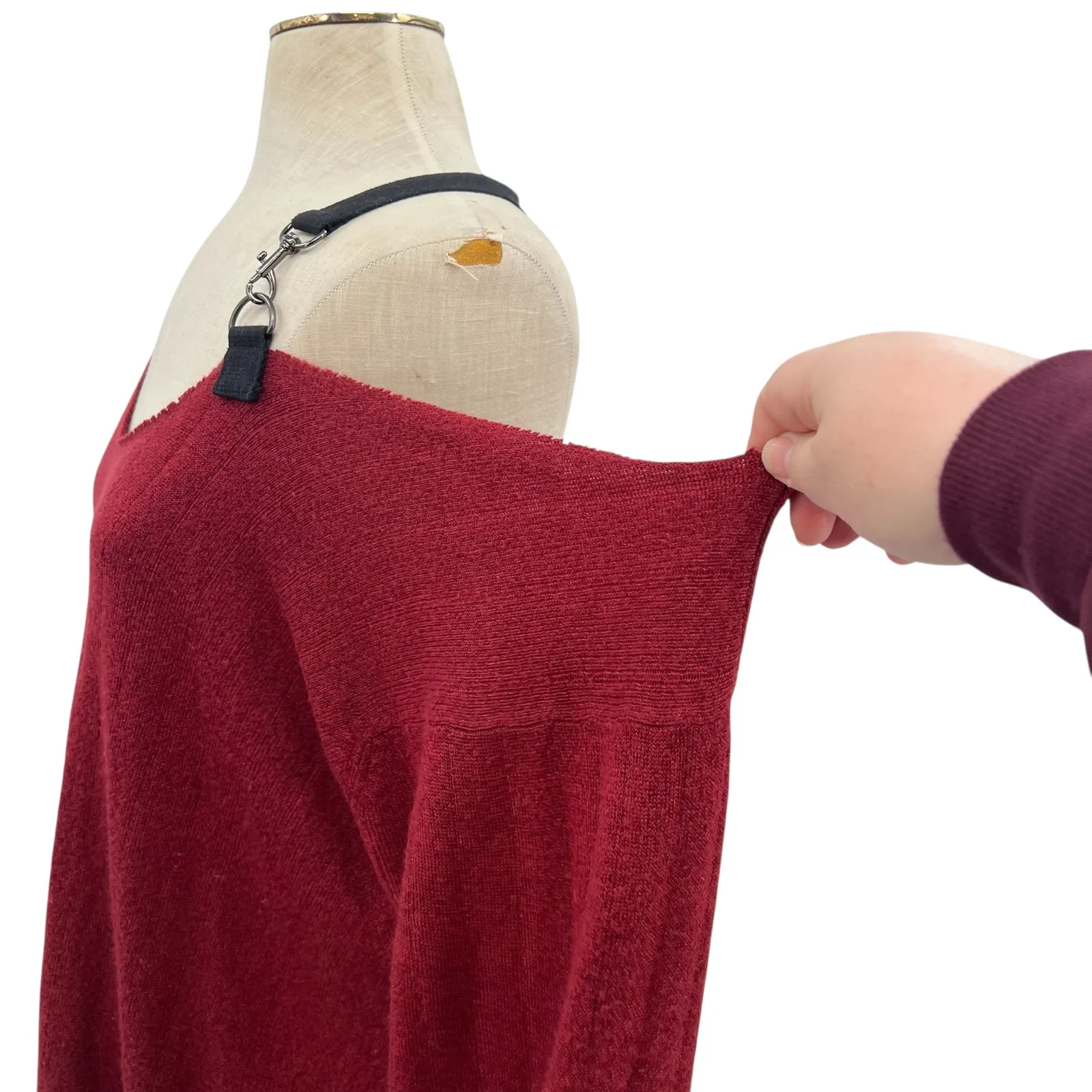 Furst of a Kind Sweater Cold Shoulder Harness Buckle Red One Size - Image 8