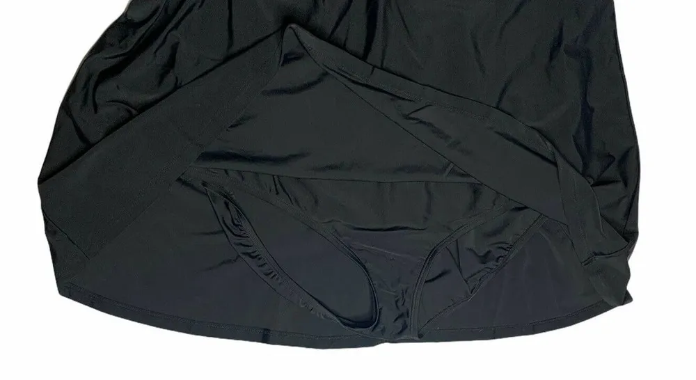 NEW Fresh Water One Piece Removable Strap Skirted Swimsuit Slimming Black 30W - Image 4