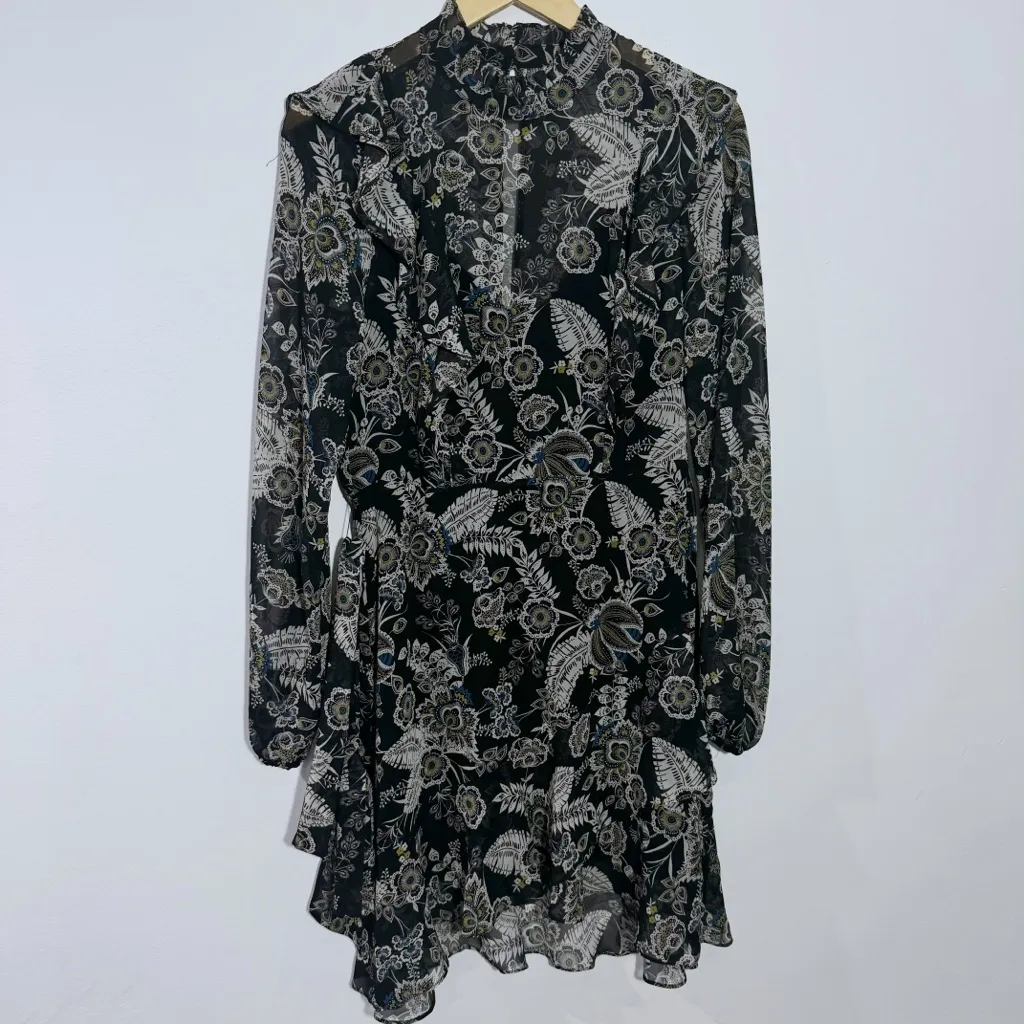 Bailey 44 Viola Floral Ruffle‎ Chiffon Minidress Black Multi Size 6 - Image 2