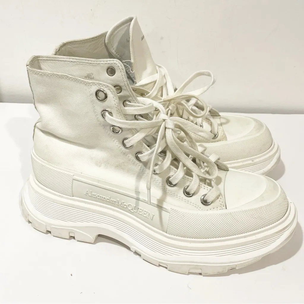 ALEXANDER MCQUEEN‎ Size 8 Tread Slick Canvas Rubber Exaggerated-Sole Ankle Boots - Image 3