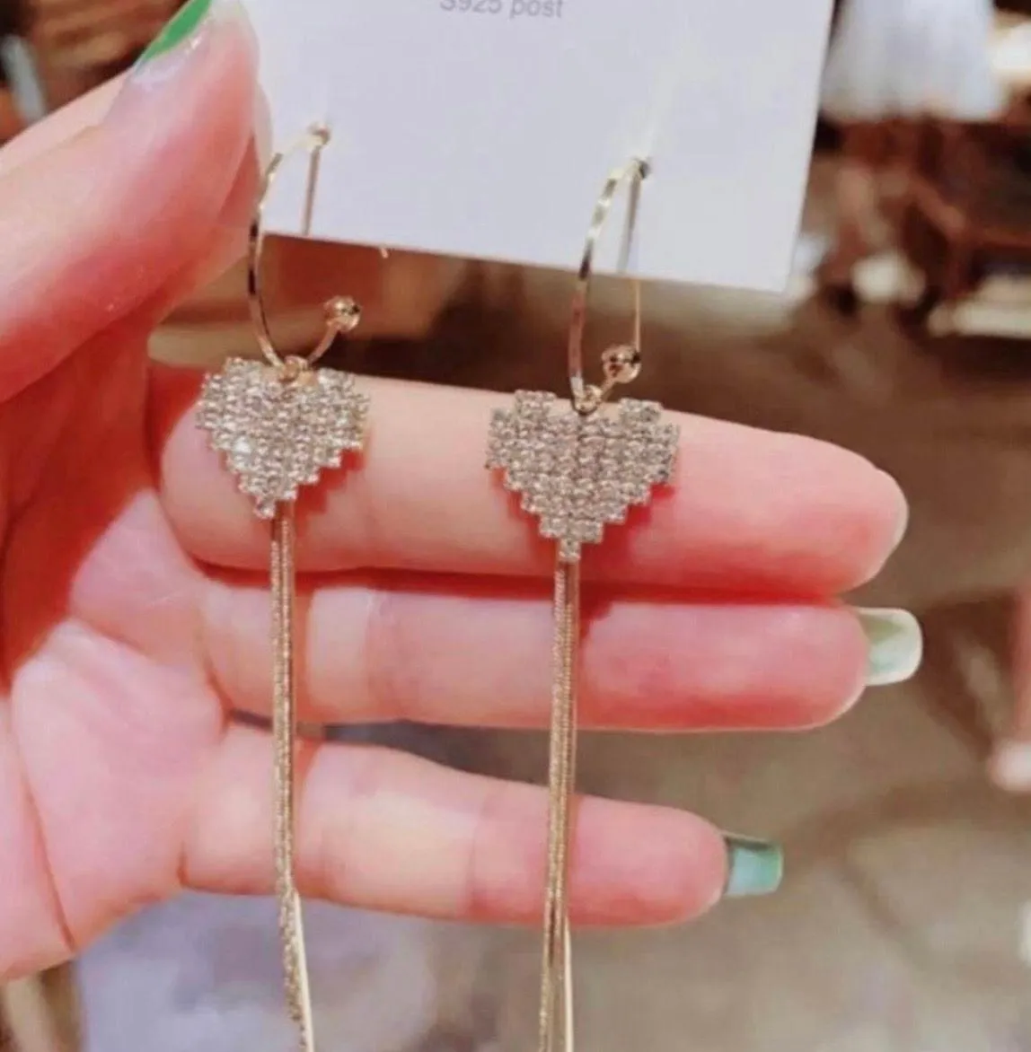 Love Heart Long Tassel Dangle Drop Earrings for Women Gold - Image 2